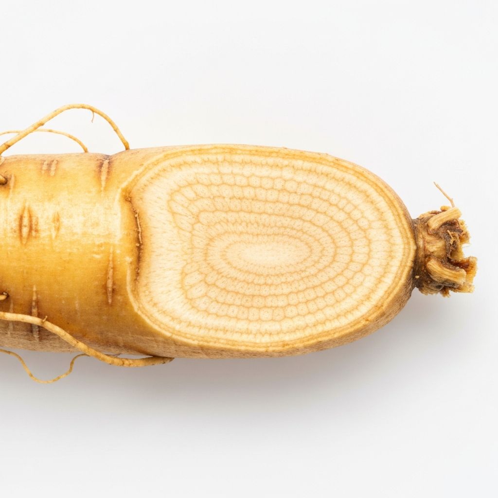 Macro photography of Panax ginseng root cross-section